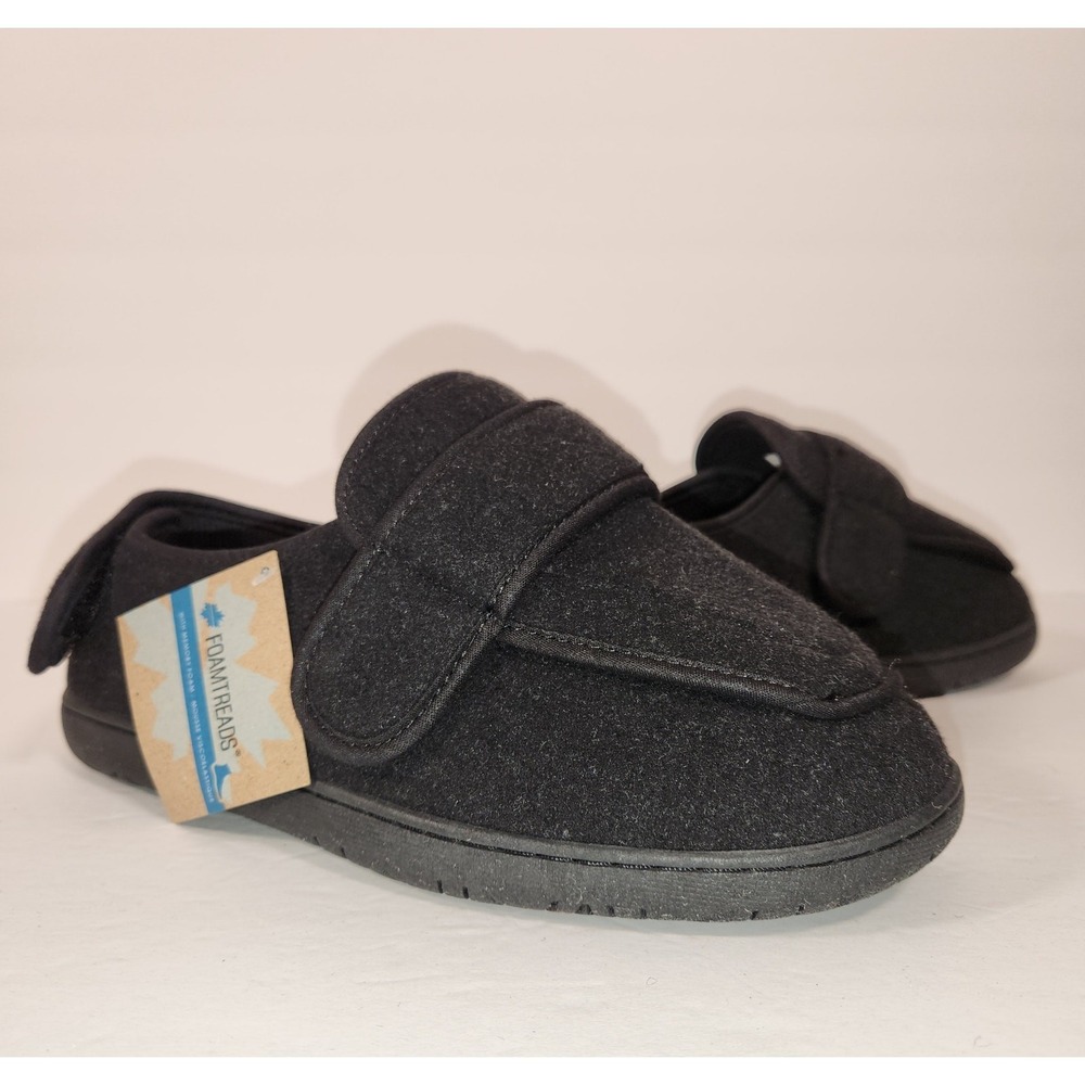 FOAMTREADS Physician L2 Comfort Slipper Womens 9M Black Wool Adjustable Diabetic